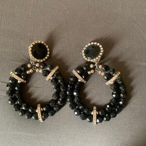 Rhinestone and black bead clip on earrings